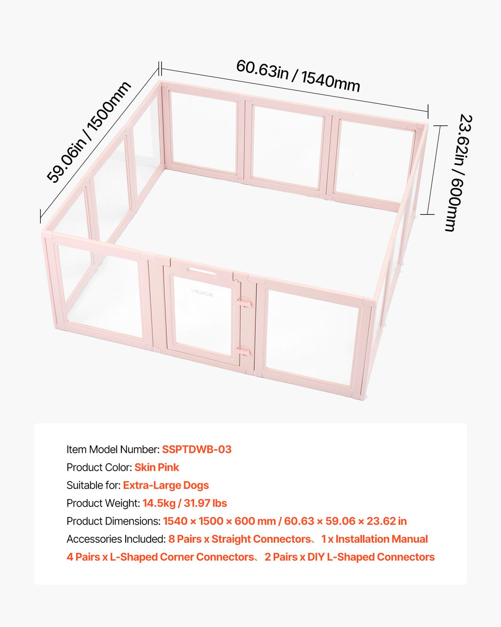 Šunų atsivedimo dėžė VEVOR SSPTDWB-03, 1,54x1,5x0,6 m