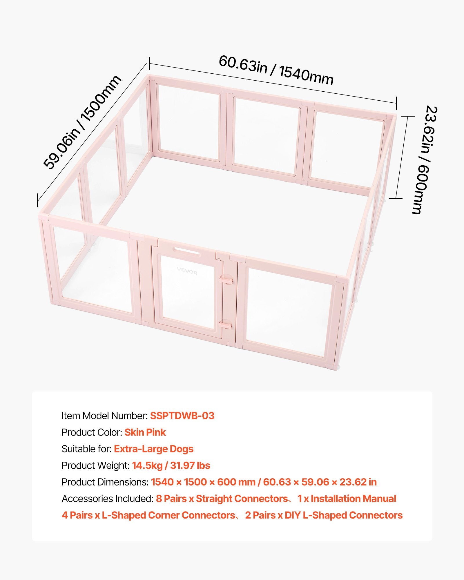 Šunų atsivedimo dėžė VEVOR SSPTDWB-03, 1,54x1,5x0,6 m