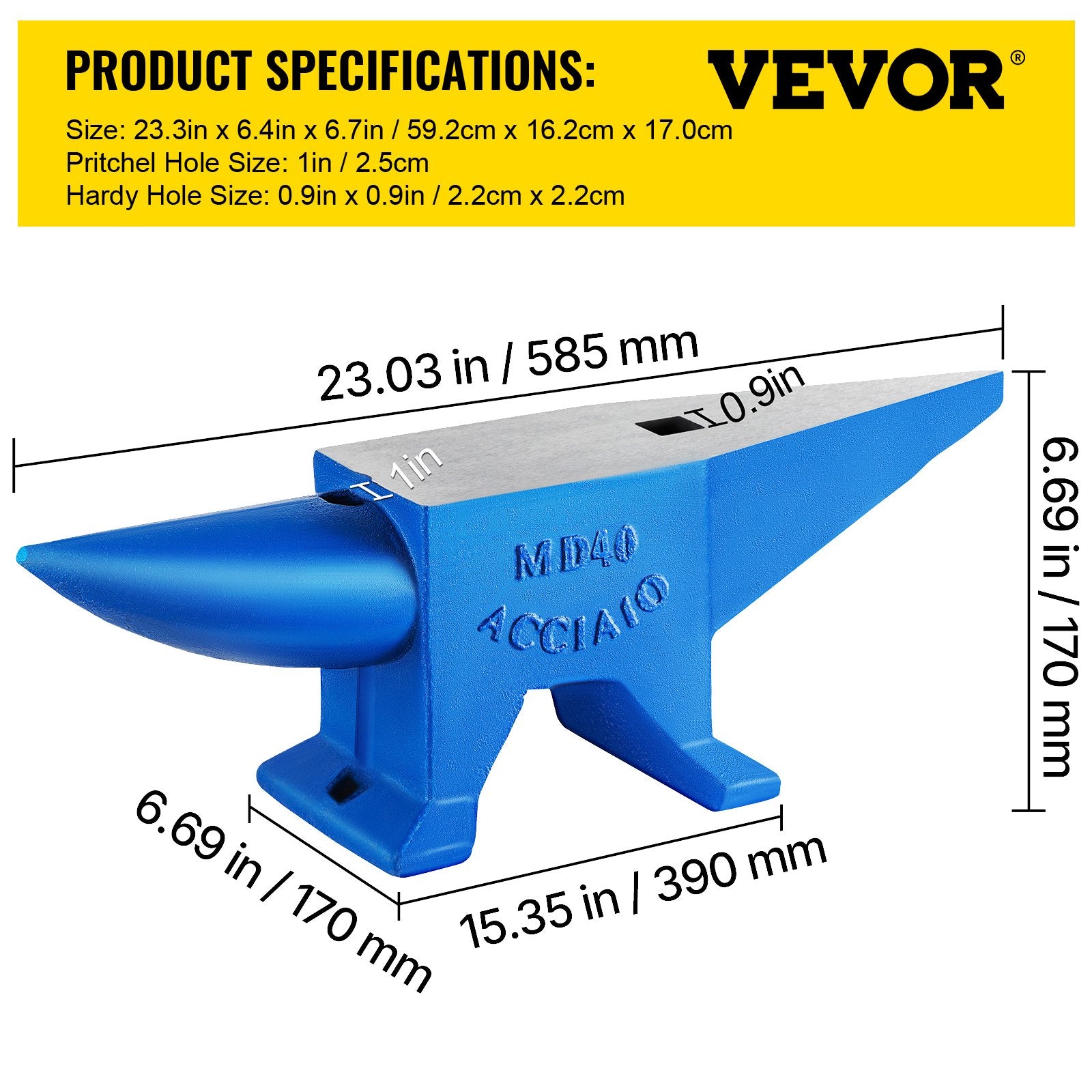 Priekalas VEVOR 40 kg, lietas plienas