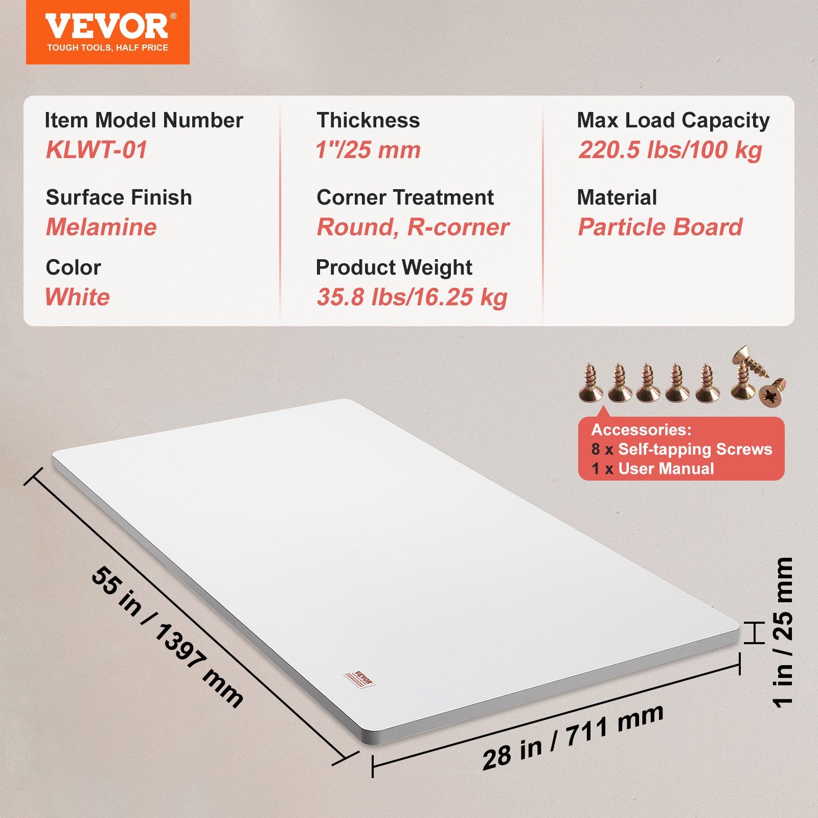 Stalviršis VEVOR KLWT-01, 140 x 71 cm