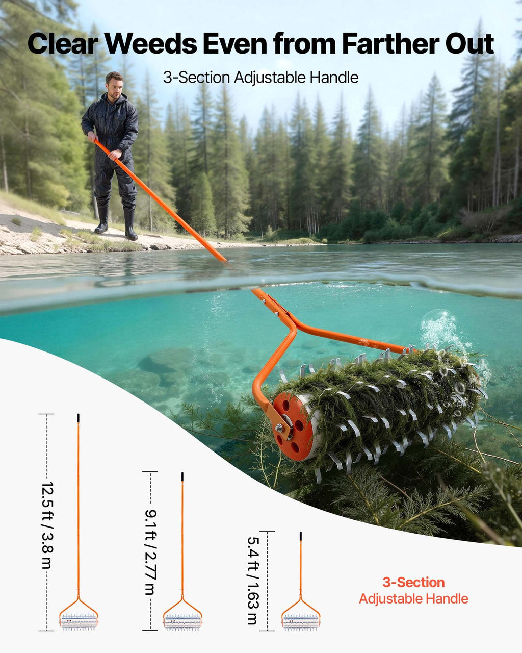 Ežero piktžolių valytuvas VEVOR DBS-12ft, 3,66 m