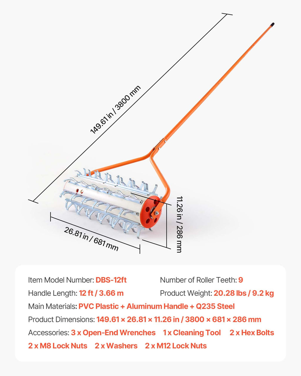 Ežero piktžolių valytuvas VEVOR DBS-12ft, 3,66 m