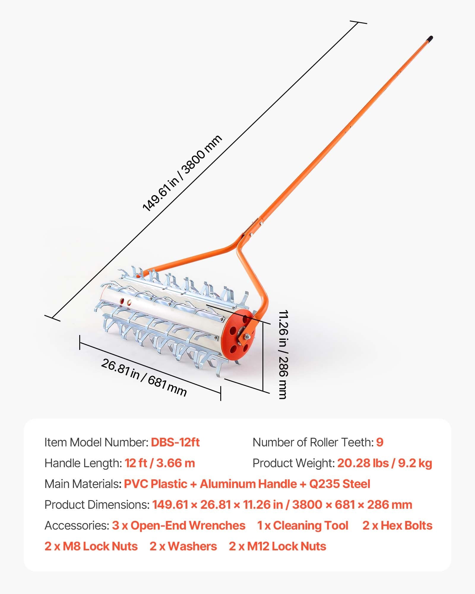 Ežero piktžolių valytuvas VEVOR DBS-12ft, 3,66 m