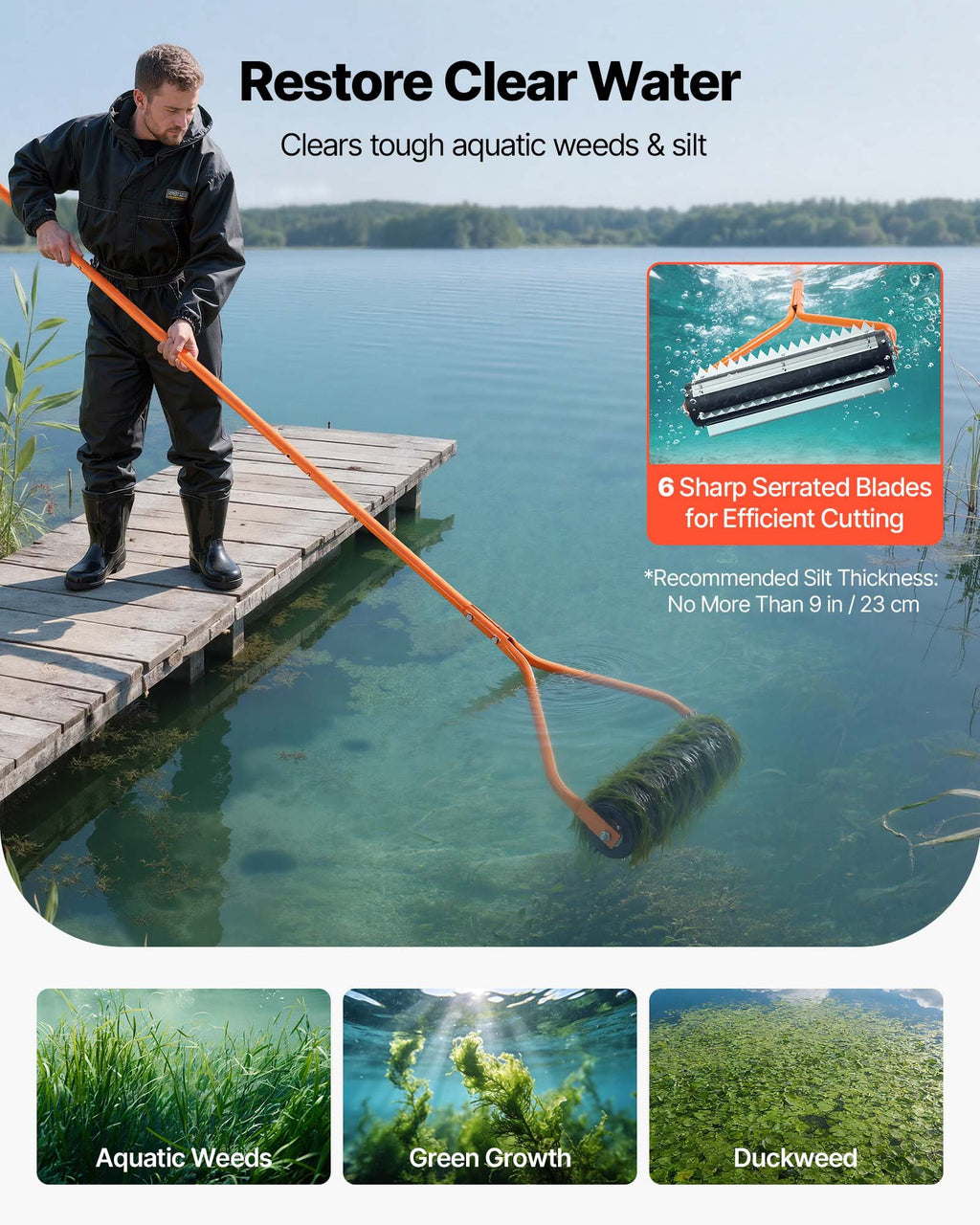 Ežero piktžolių ir dumblo naikintuvas VEVOR DBS-14.1ft, 4,3 m ilgio