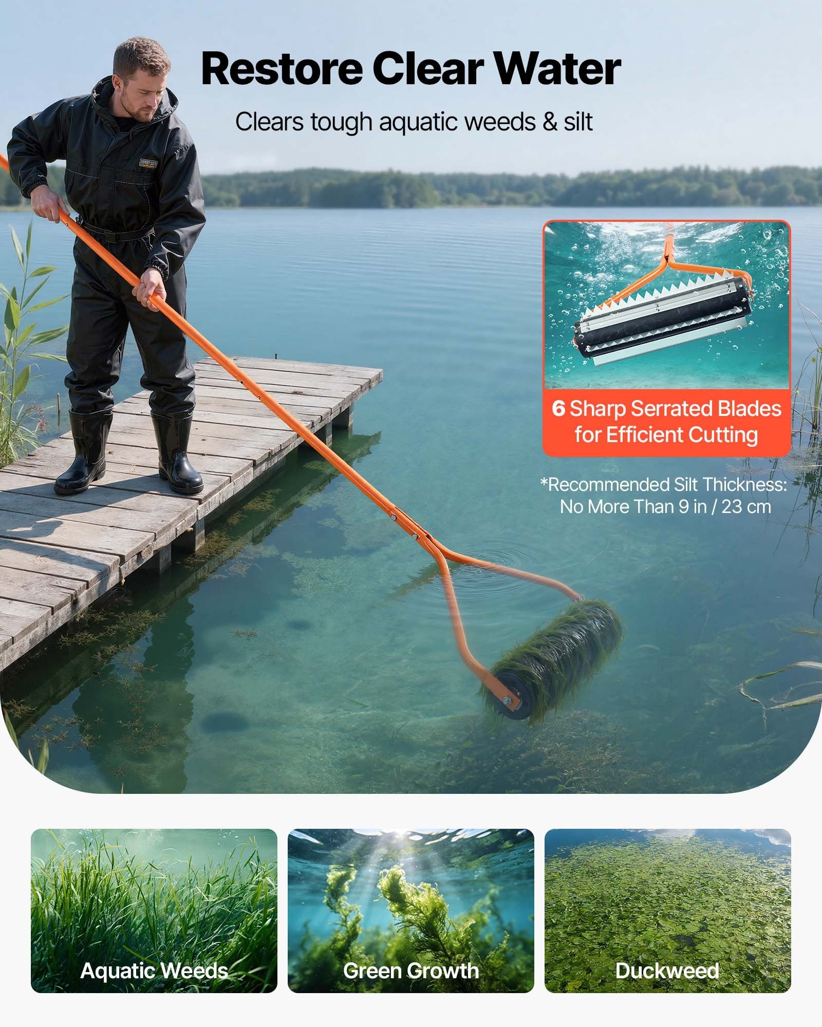 Ežero piktžolių ir dumblo naikintuvas VEVOR DBS-14.1ft, 4,3 m ilgio