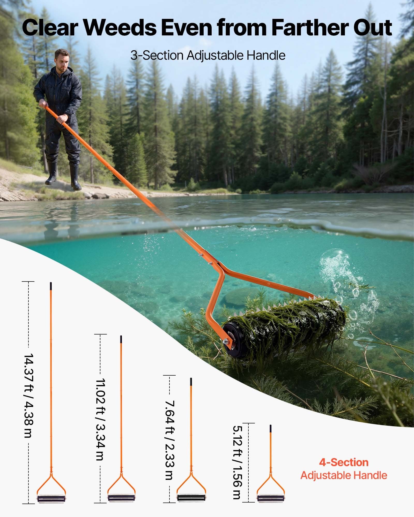 Ežero piktžolių ir dumblo naikintuvas VEVOR DBS-14.1ft, 4,3 m ilgio
