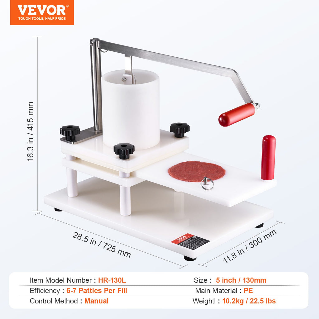 Komercinis mėsainių paplotėlių formavimo aparatas VEVOR HR-130L, 130 mm