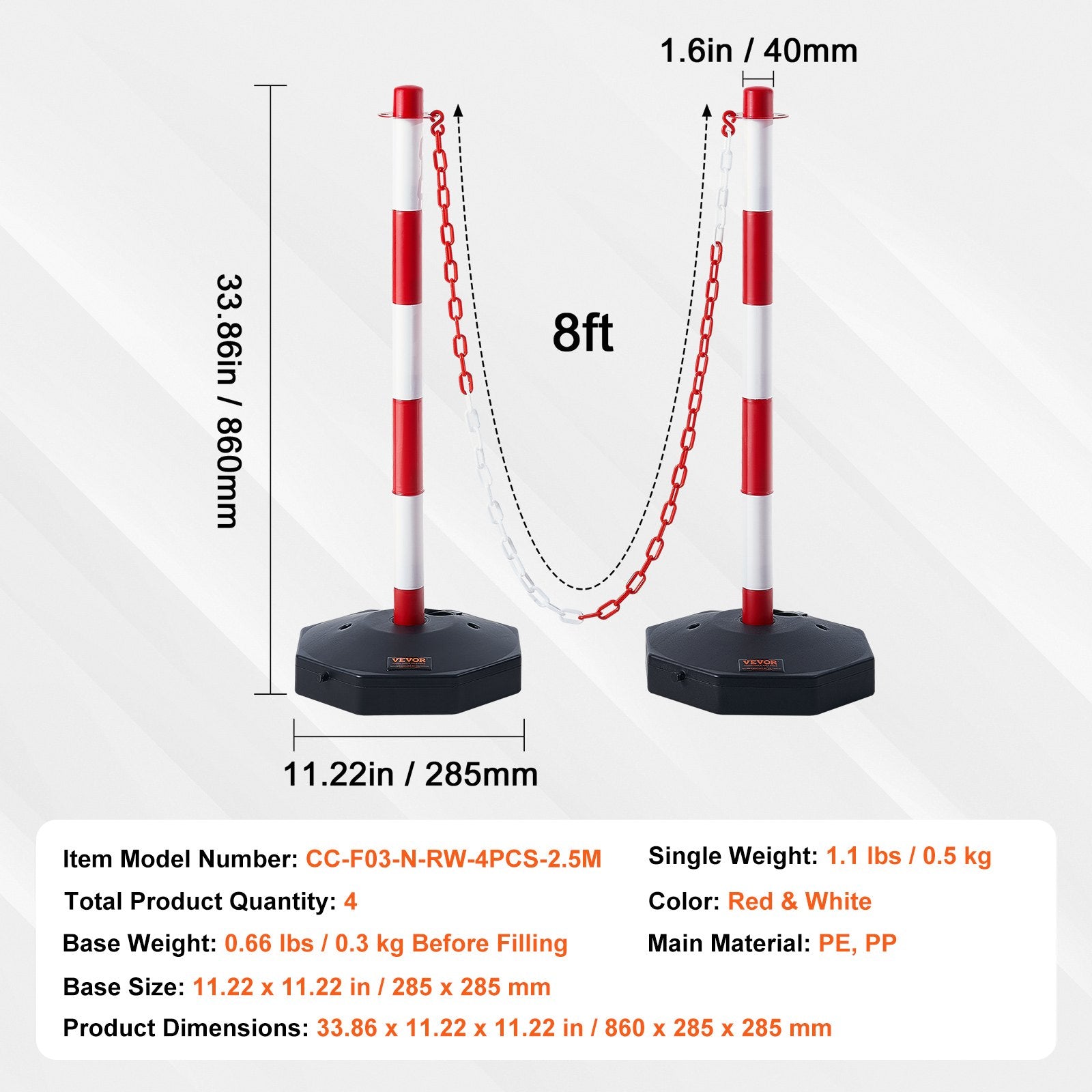 Kelio atitvarų stulpeliai VEVOR CC-F03-N-RW-2PCS-2.5M, 4 vnt. komplektas