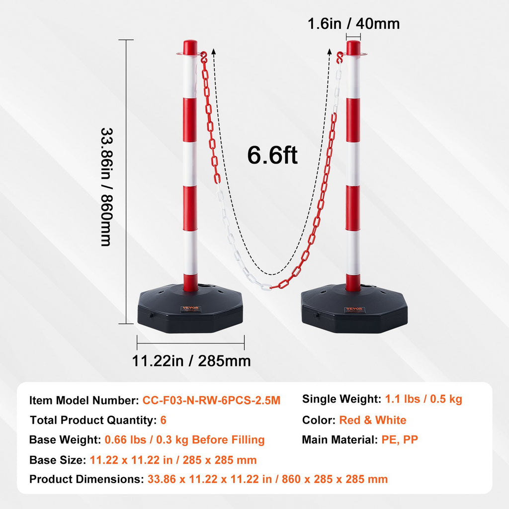 Eismo ribojimo stulpeliai VEVOR CC-F03-N-RW-2PCS-2.5M, 6 vnt. komplektas