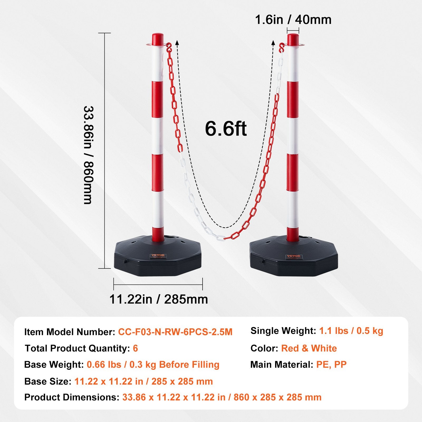 Eismo ribojimo stulpeliai VEVOR CC-F03-N-RW-2PCS-2.5M, 6 vnt. komplektas