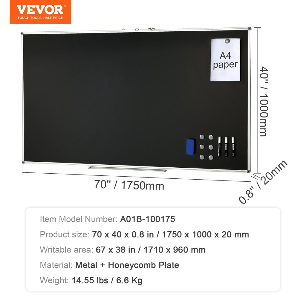 Kreidinė lenta VEVOR 70x40 colių, magnetinis paviršius