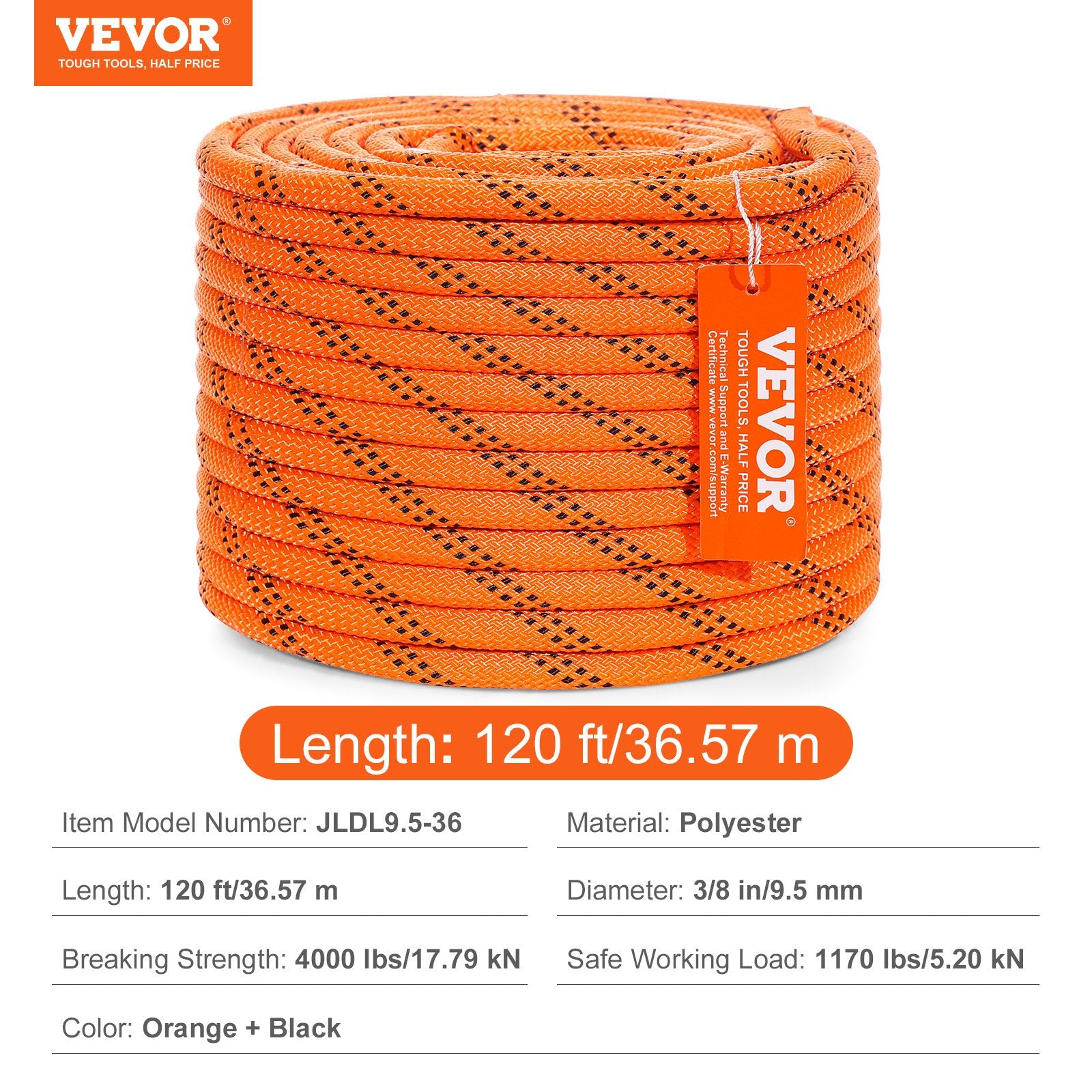 Arboristinė virvė VEVOR JLDL9.5-36, 36,6 m