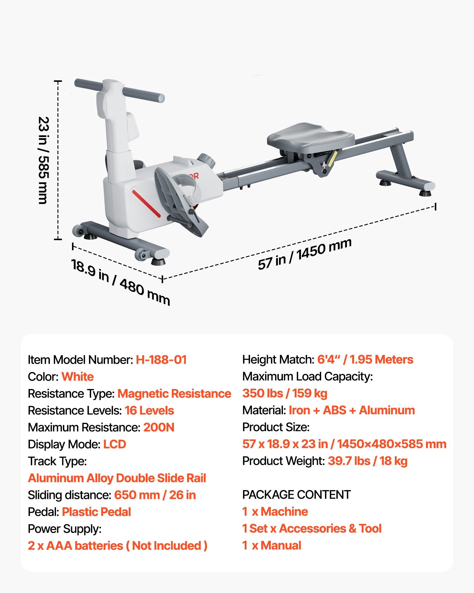 Magnetinis irklavimo treniruoklis VEVOR H-188-01, 158 kg apkrova