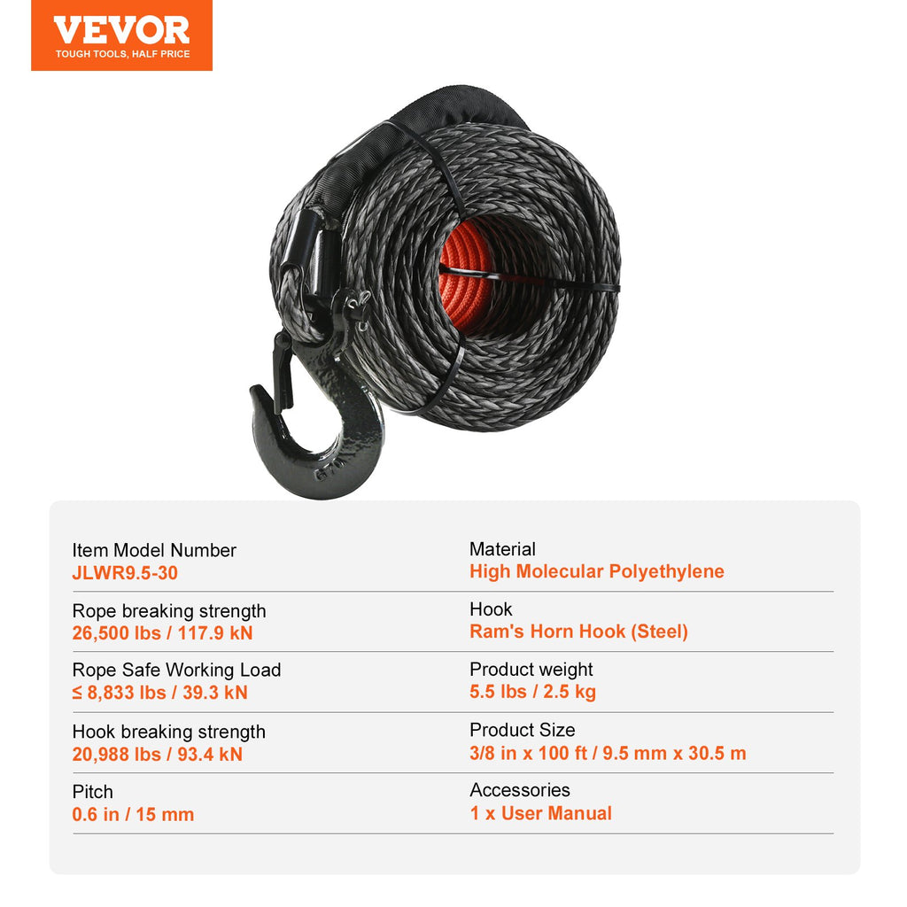 Sintetinis gervės trosas VEVOR JLWR9.5-30, 12 020 kg