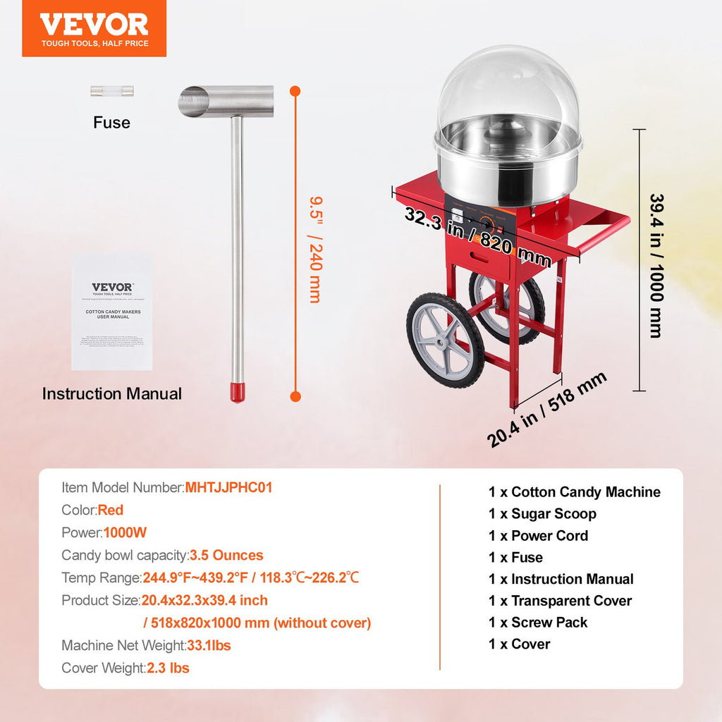 Cukraus vatos gaminimo aparatas VEVOR MHTJJPHC01, 1000W