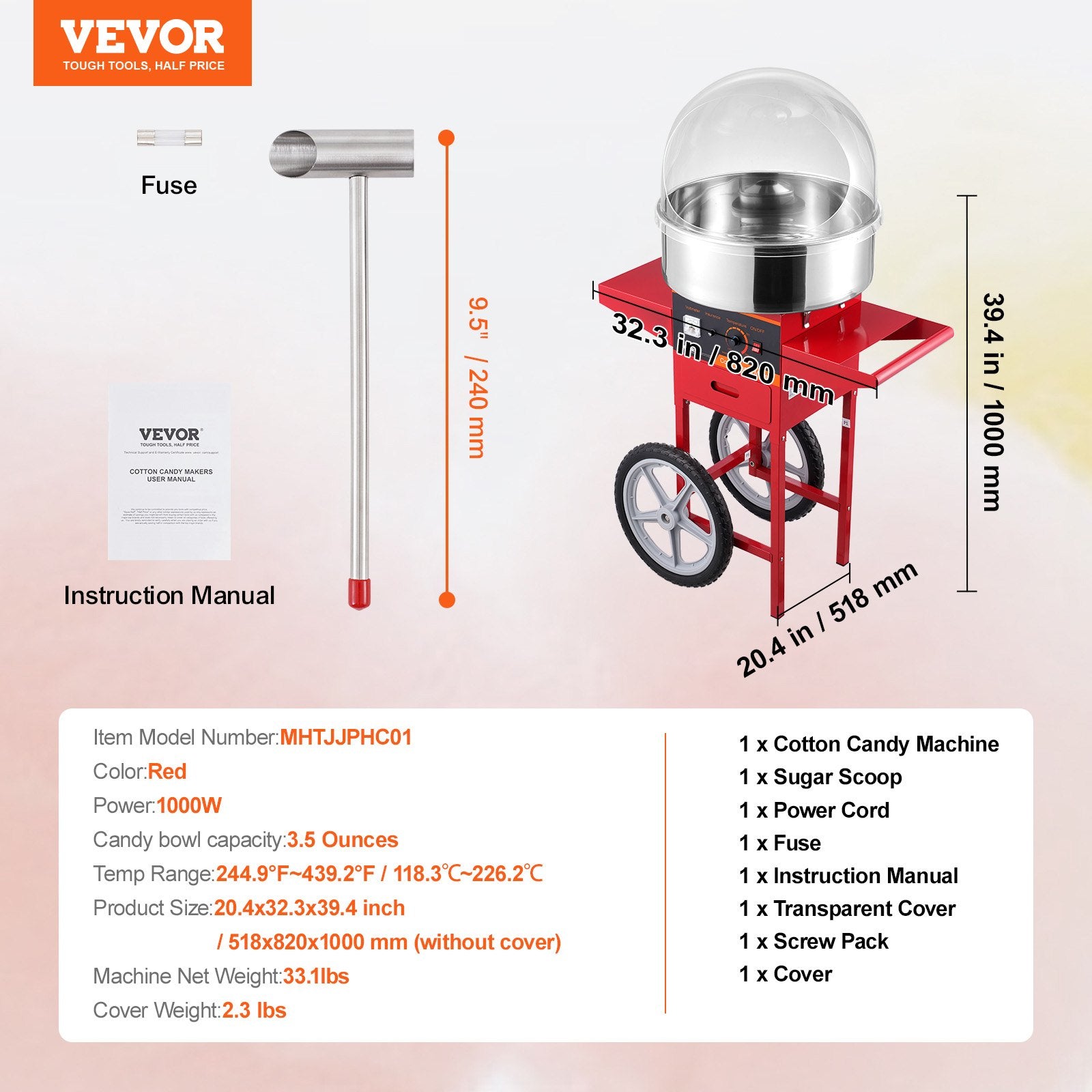 Cukraus vatos gaminimo aparatas VEVOR MHTJJPHC01, 1000W