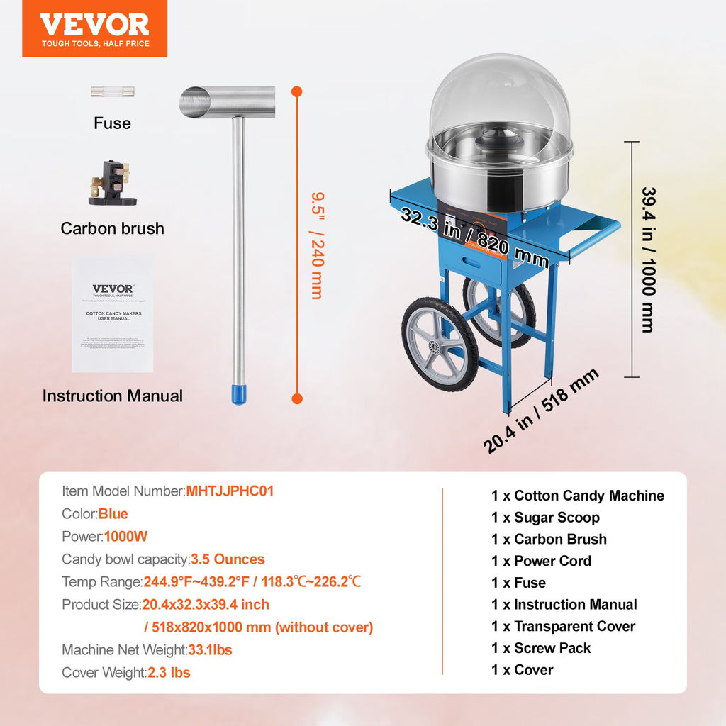 Cukraus vatos gaminimo aparatas VEVOR MHTJJPHC01, 1000 W