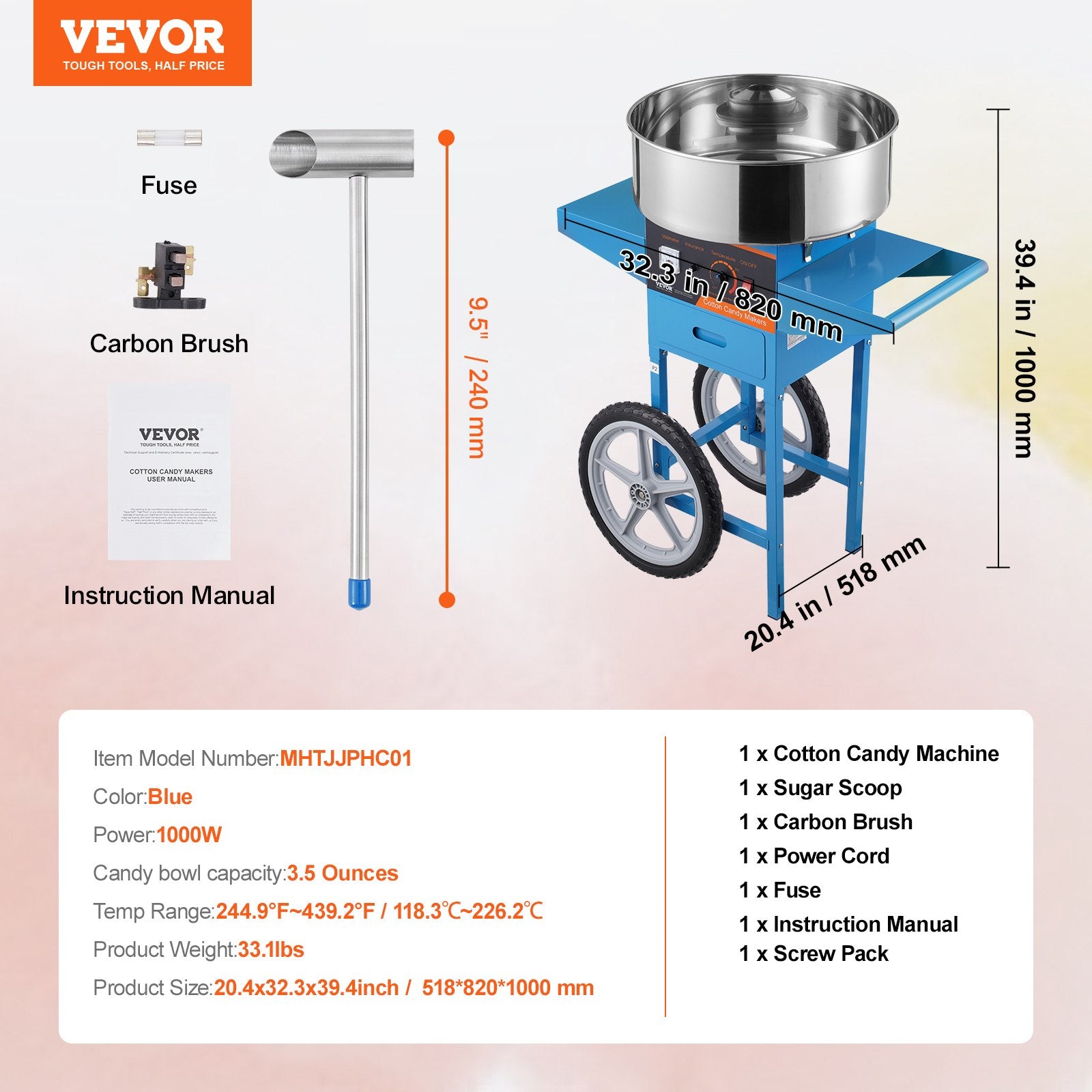 Cukraus vatos gaminimo aparatas VEVOR MHTJJPHC01, 1000W