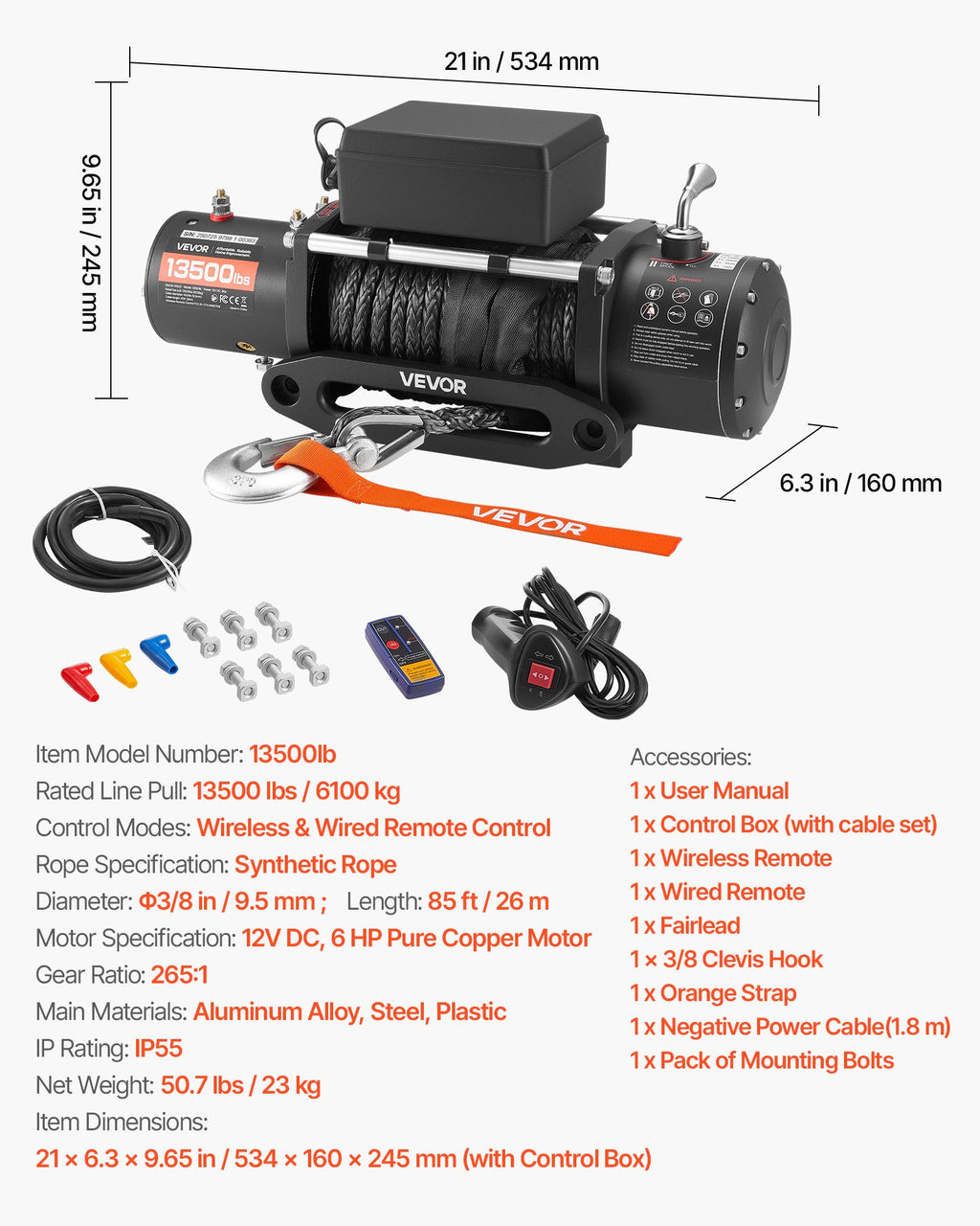 Elektrinė gervė VEVOR 13500lb, 6100 kg galia