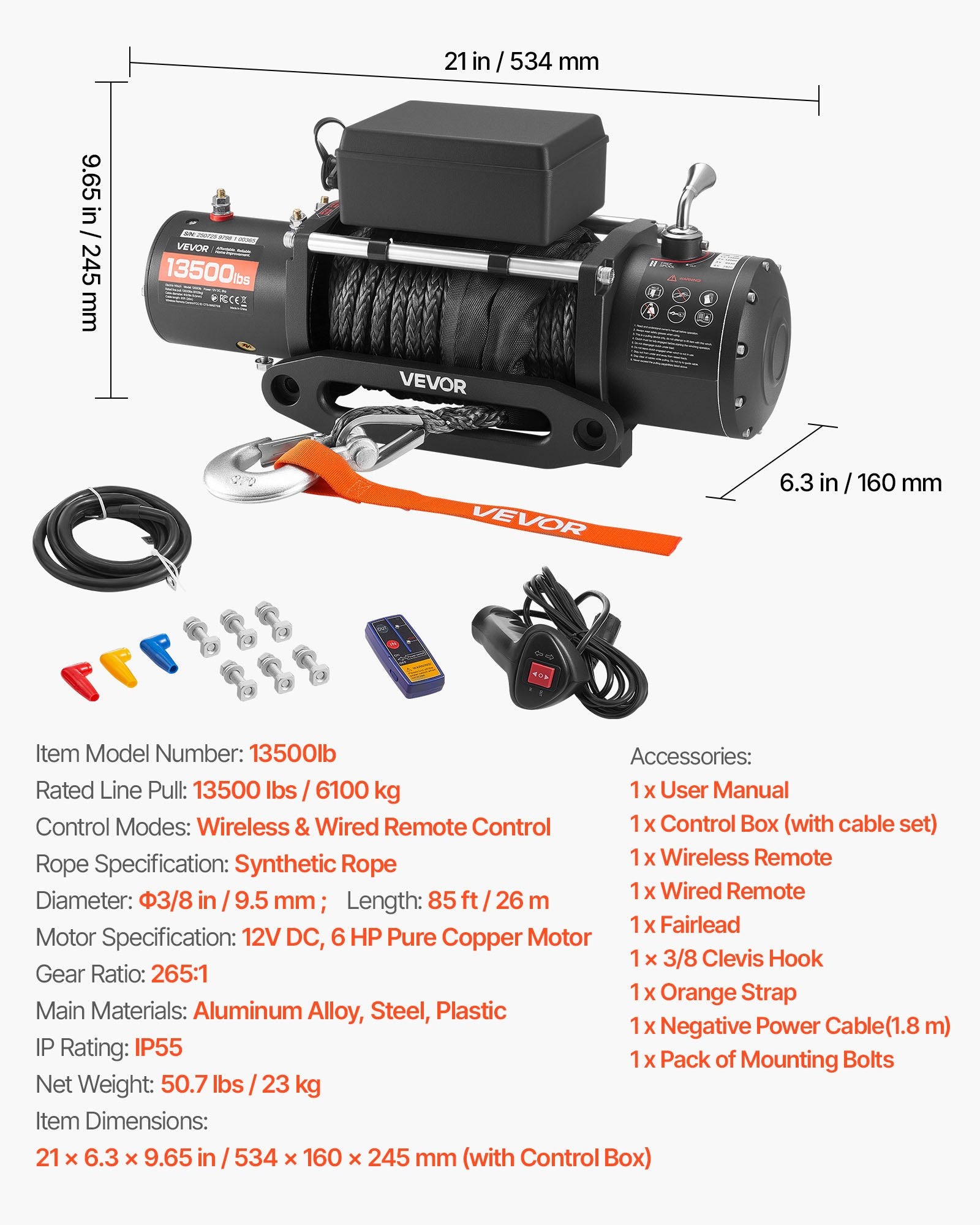 Elektrinė gervė VEVOR 13500lb, 6100 kg galia