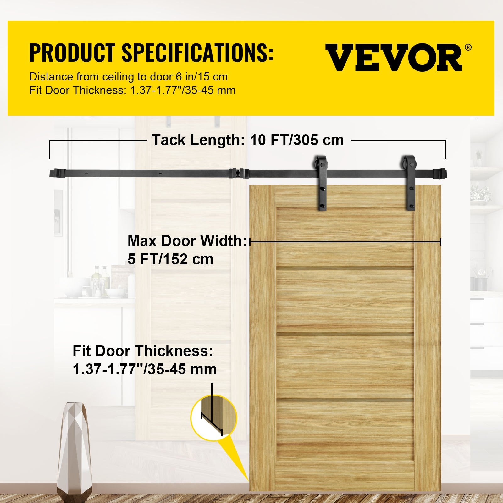 Stumdomų durų mechanizmas VEVOR VV-HDGCDGM-SMDGJX10FT, 305 cm