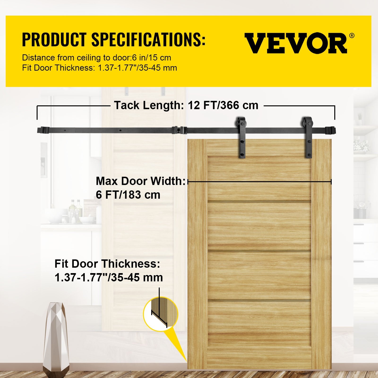 Stumdomų durų mechanizmas VEVOR VV-HDGCDGM-SMDGJX12FT, 366 cm