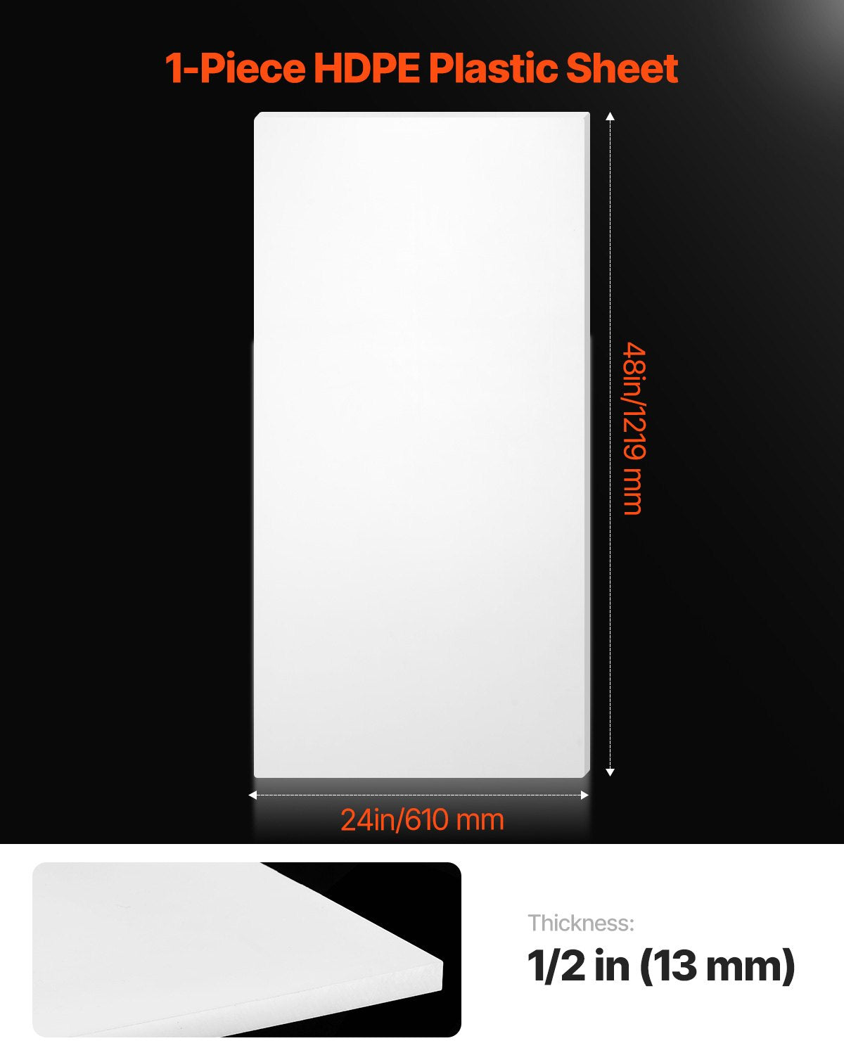 HDPE plastiko lakštas VEVOR JT-HDPE-24*48, 13 mm storio.