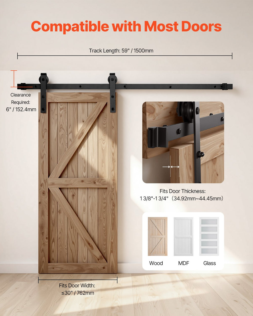 Stumdomų durų mechanizmas VEVOR 5FT-2D-5K-H, 150 kg keliamoji galia