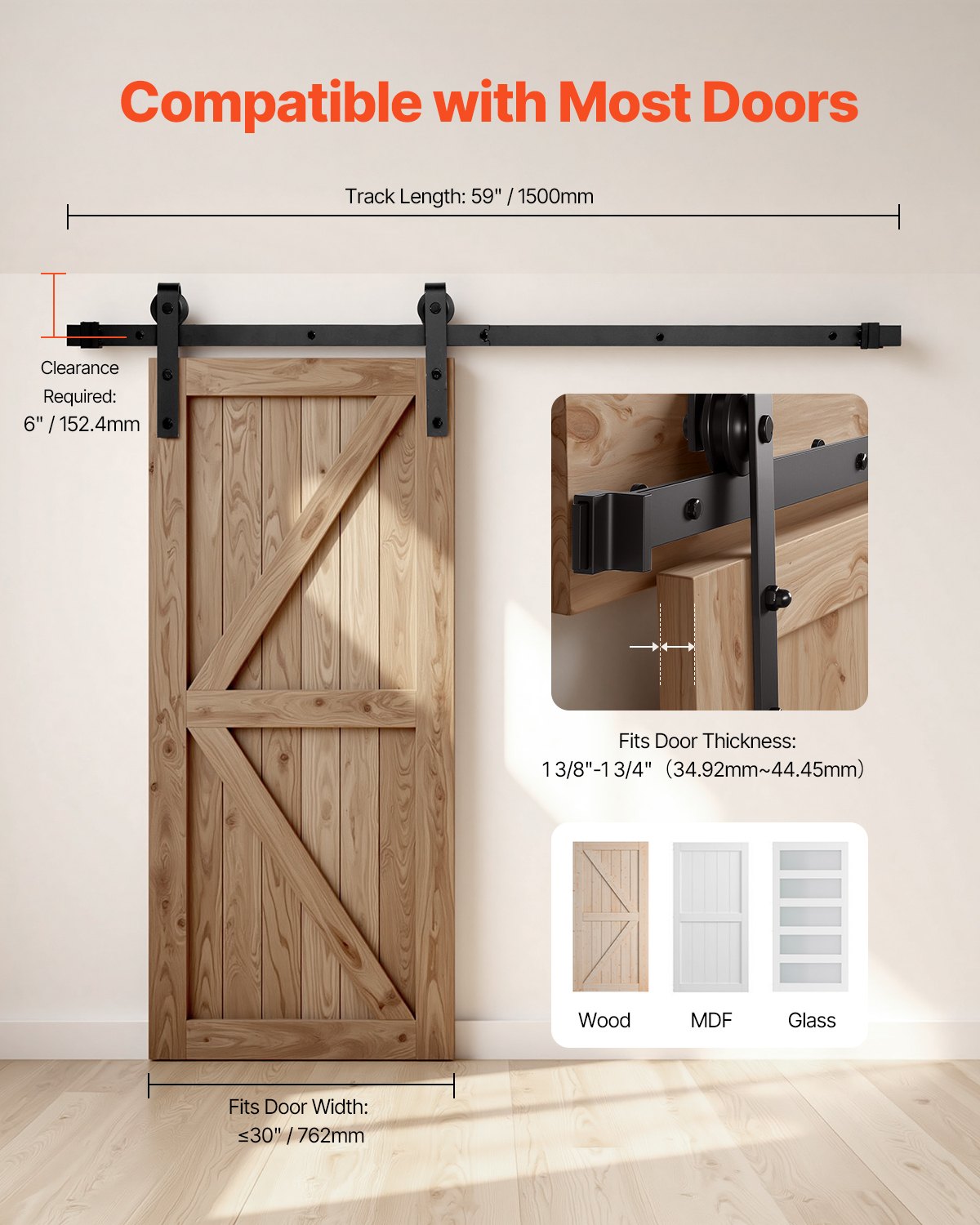 Stumdomų durų mechanizmas VEVOR 5FT-2D-5K-H, 150 kg keliamoji galia