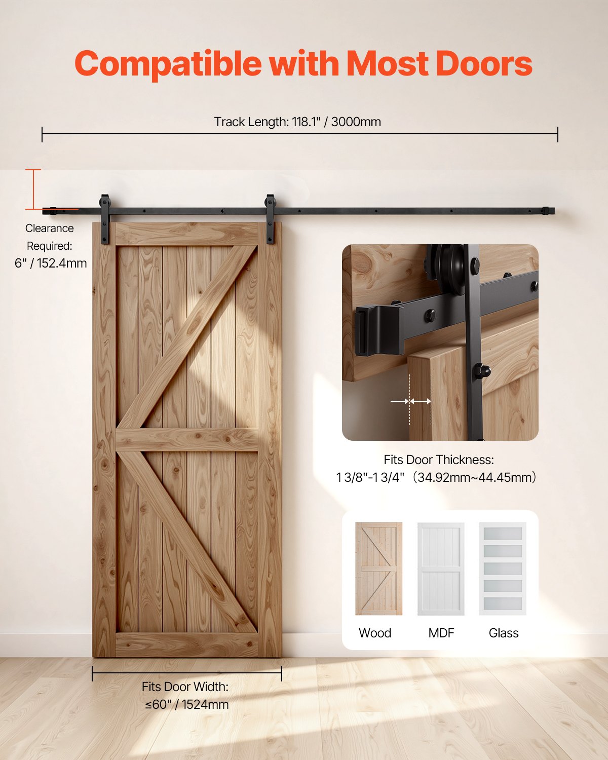 Stumdomų durų mechanizmas VEVOR 10FT-3D-7K-J, 150 kg keliamoji galia