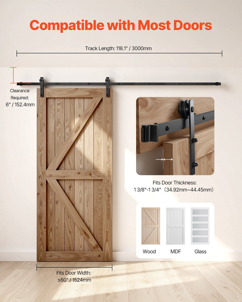 Stumdomų durų mechanizmas VEVOR 10FT-3D-7K-I, 150 kg keliamoji galia