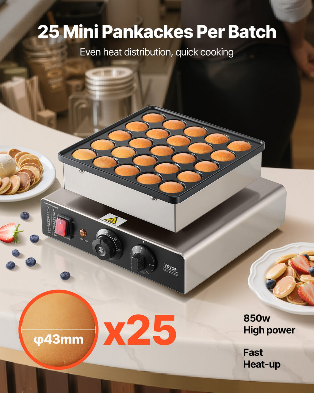 Mini blynelių keptuvė VEVOR PC-25, 25 vnt. (43 mm)