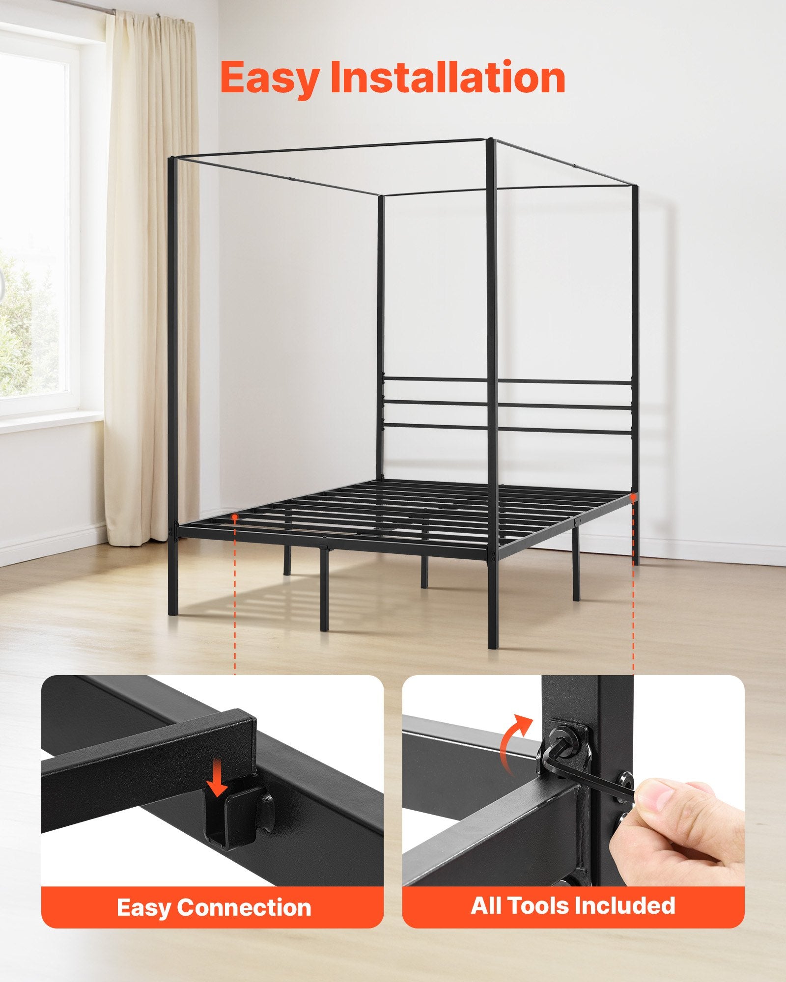 Lovos rėmas su baldakimu VEVOR SSHGC-03, 137x197 cm