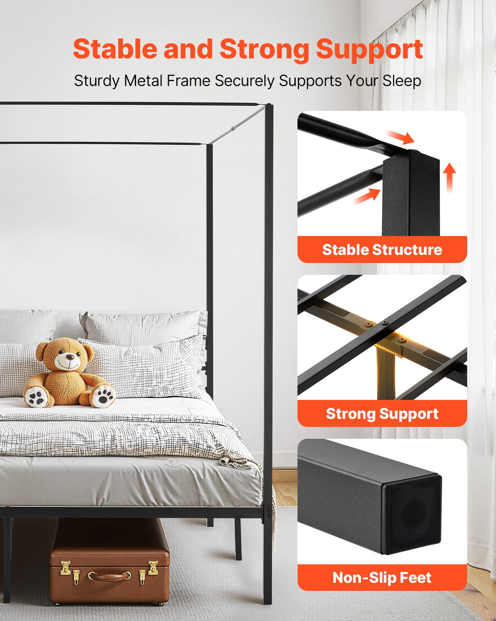 Lovos rėmas su baldakimu VEVOR SSHGC-02, King Size