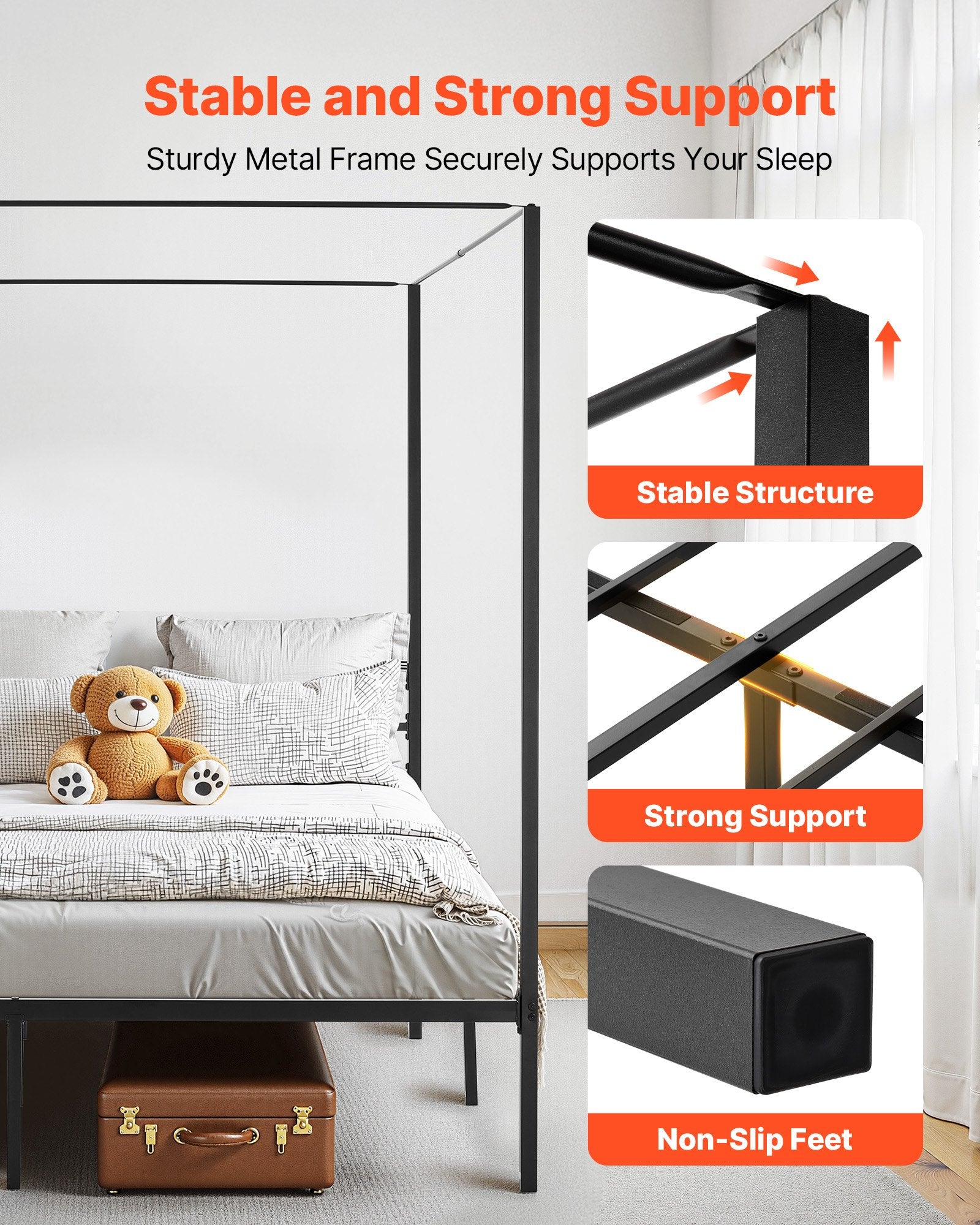 Lovos rėmas su baldakimu VEVOR SSHGC-02, King Size