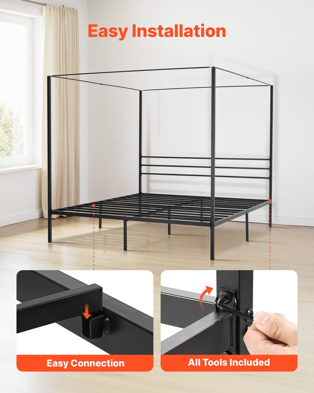Lovos rėmas su baldakimu VEVOR SSHGC-02, King Size
