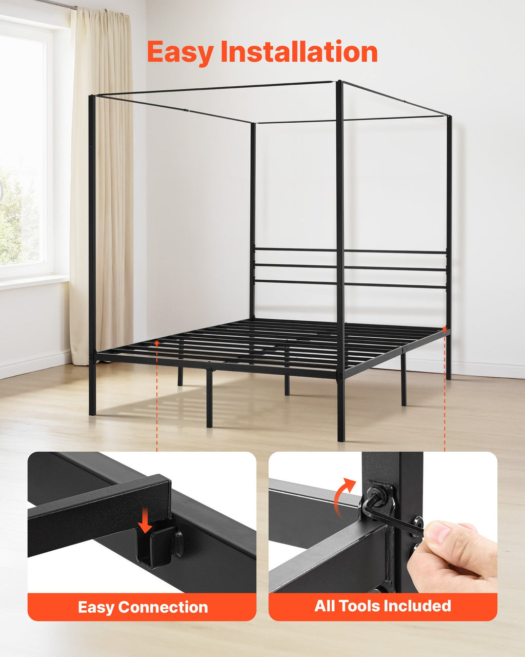 Lova su baldakimu VEVOR SSHGC-01, 153x210 cm