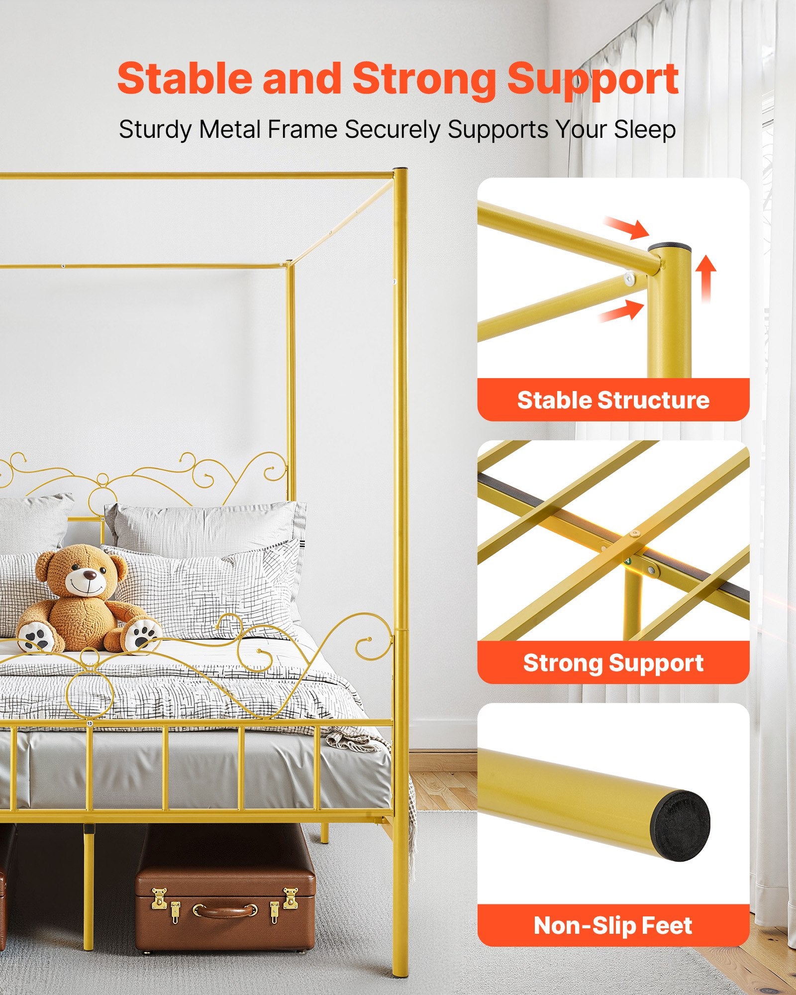 Lovos rėmas su baldakimu VEVOR SSHGC-06, Queen size (155x211 cm)