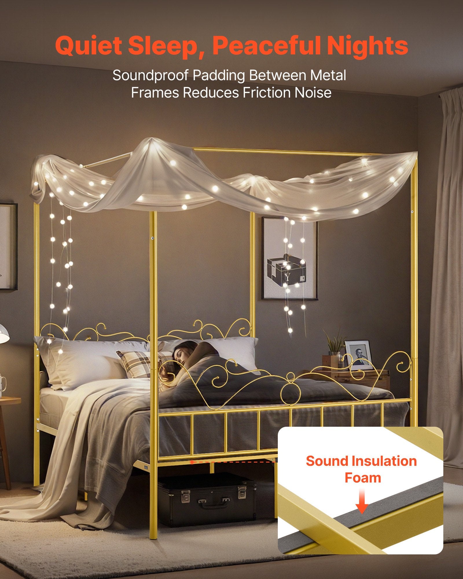 Lovos rėmas su baldakimu VEVOR SSHGC-06, Queen size (155x211 cm)