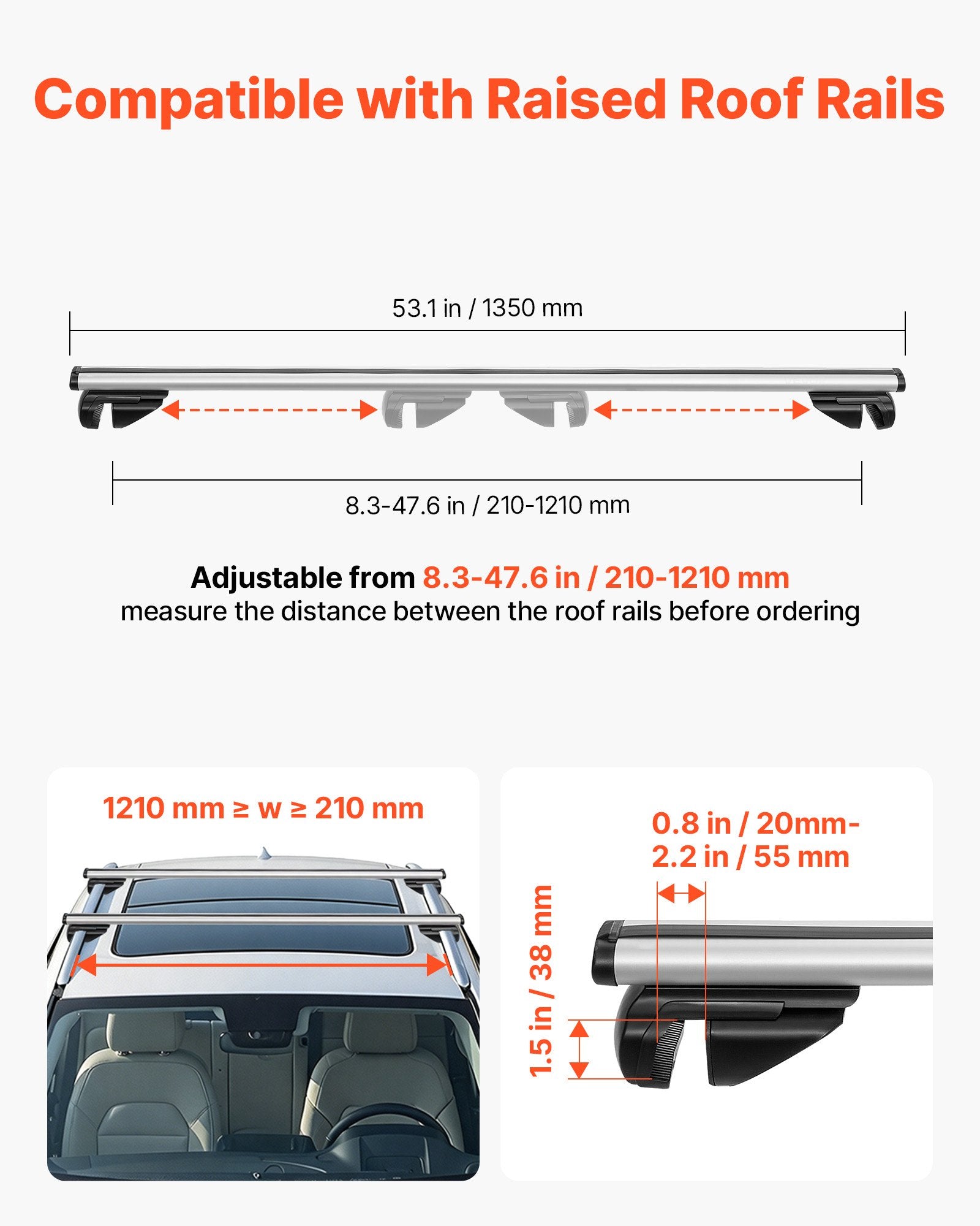 Stogo skersiniai VEVOR HJ-RB890-135CM, 75 kg keliamoji galia