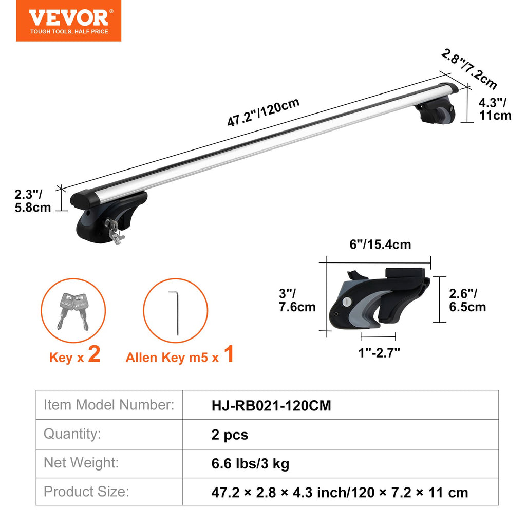 Universalūs stogo bagažinės skersiniai VEVOR HJ-RB021-120CM, 120 cm ilgis