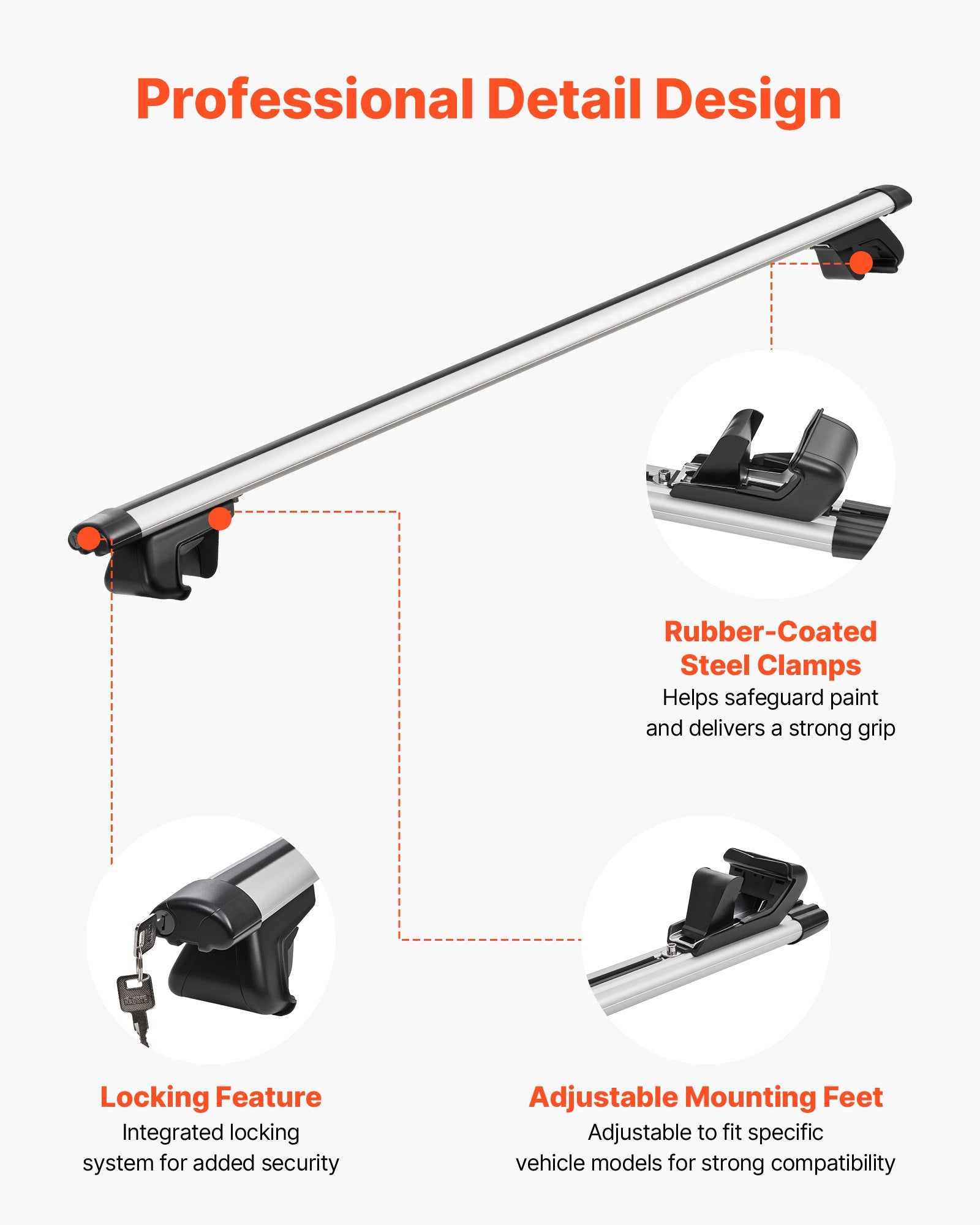 Stogo bagažinės skersiniai VEVOR HJ-RB011-128CM, 100 kg keliamoji galia