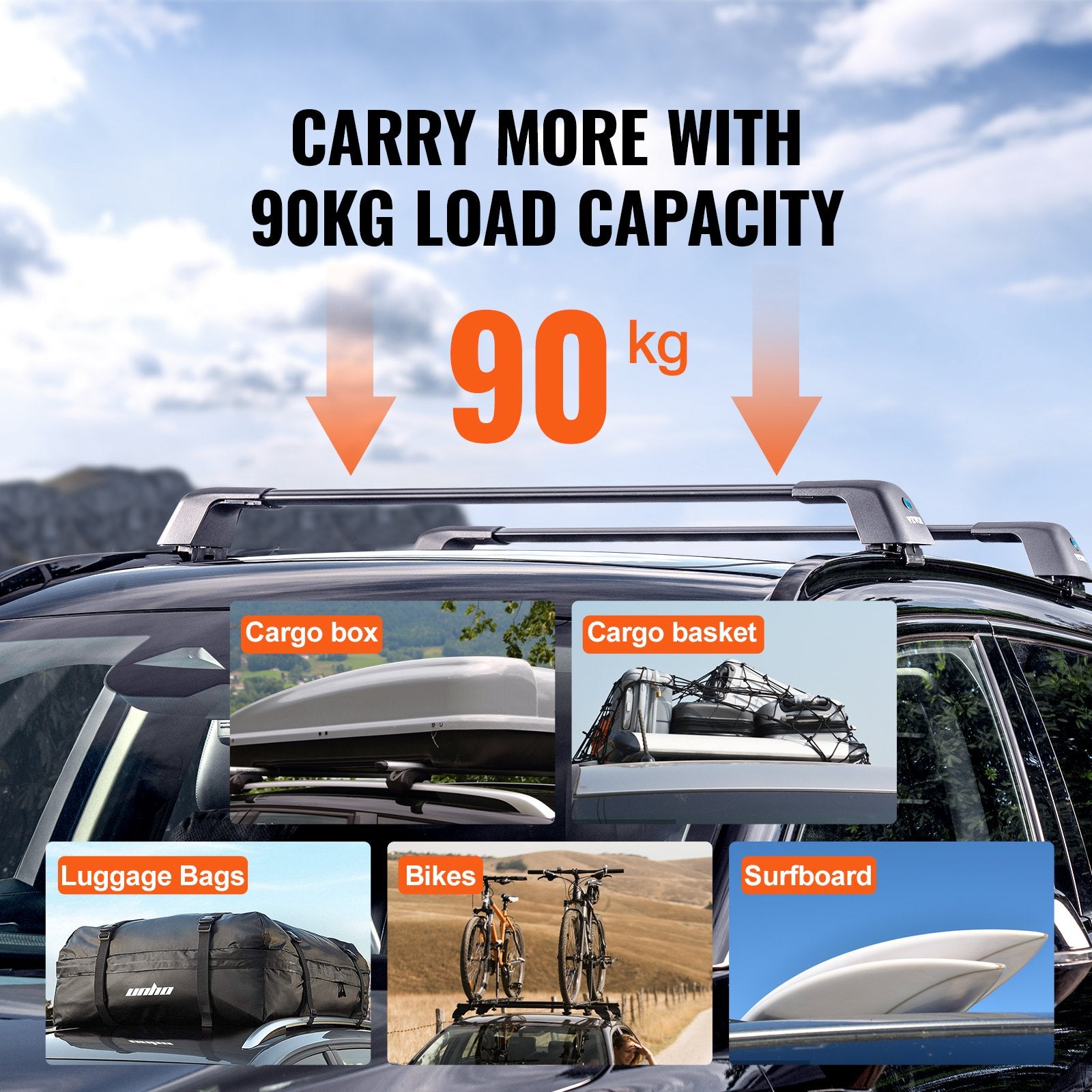Universalūs stogo bagažinės skersiniai VEVOR HJ-RB016-120CM, iki 120,9 cm