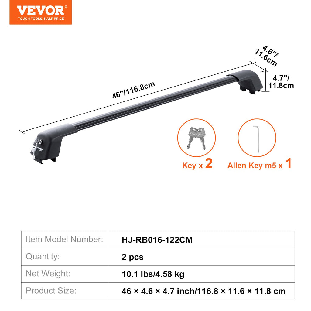 Universalūs stogo bagažinės skersiniai VEVOR HJ-RB016-122CM, iki 122,9 cm