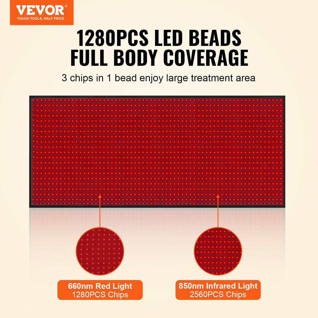Raudonos šviesos terapijos kilimėlis VEVOR PLR-120S, 1280 LED diodų