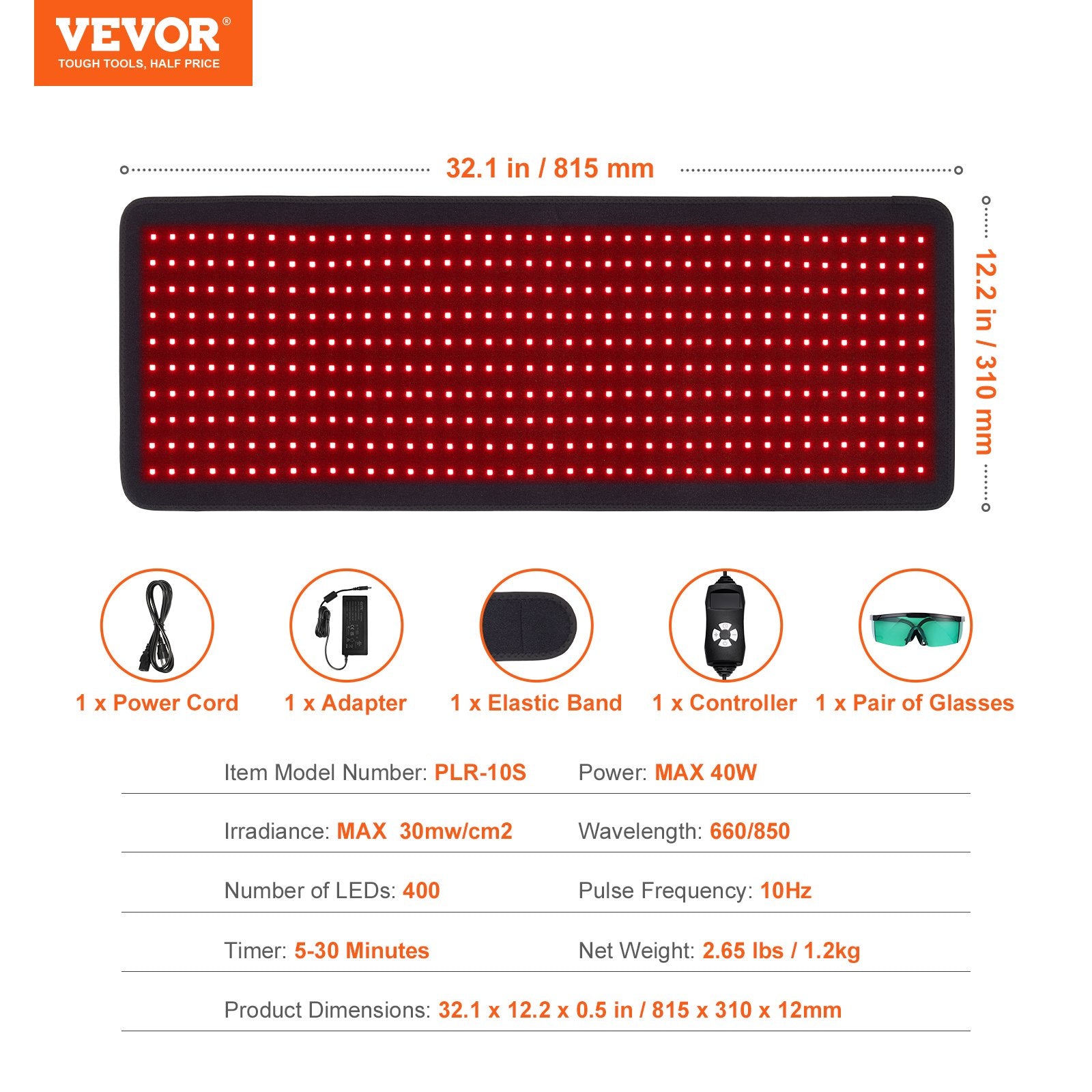 Raudonos šviesos terapijos kilimėlis VEVOR PLR-10S, 400 LED