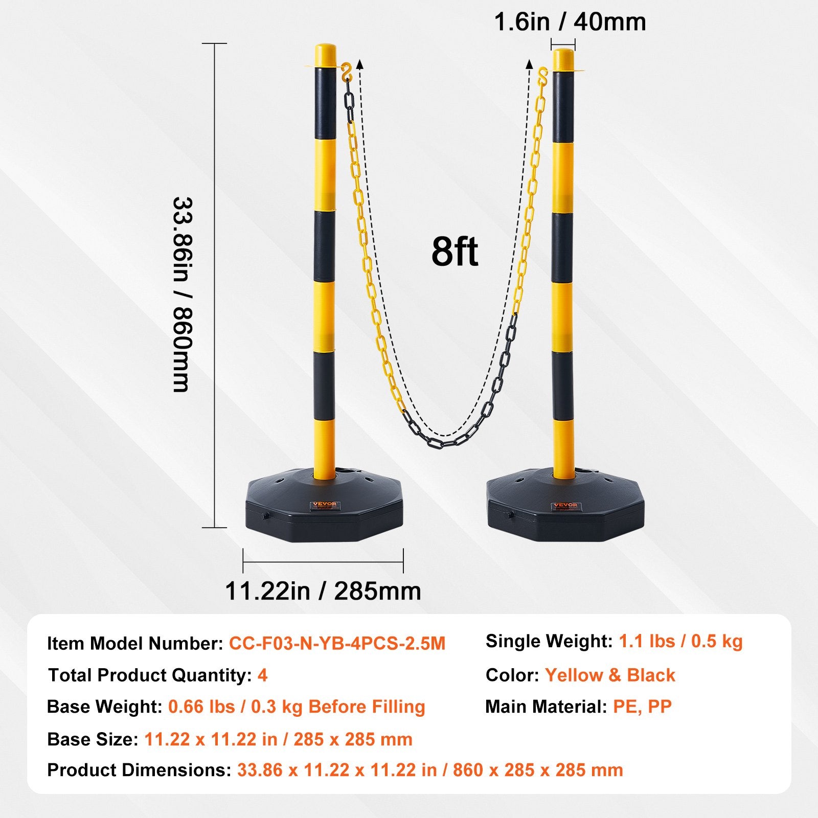 Eismo reguliavimo stulpeliai VEVOR CC-F03-N-RW-2PCS-2.5M, 4 vnt. komplektas