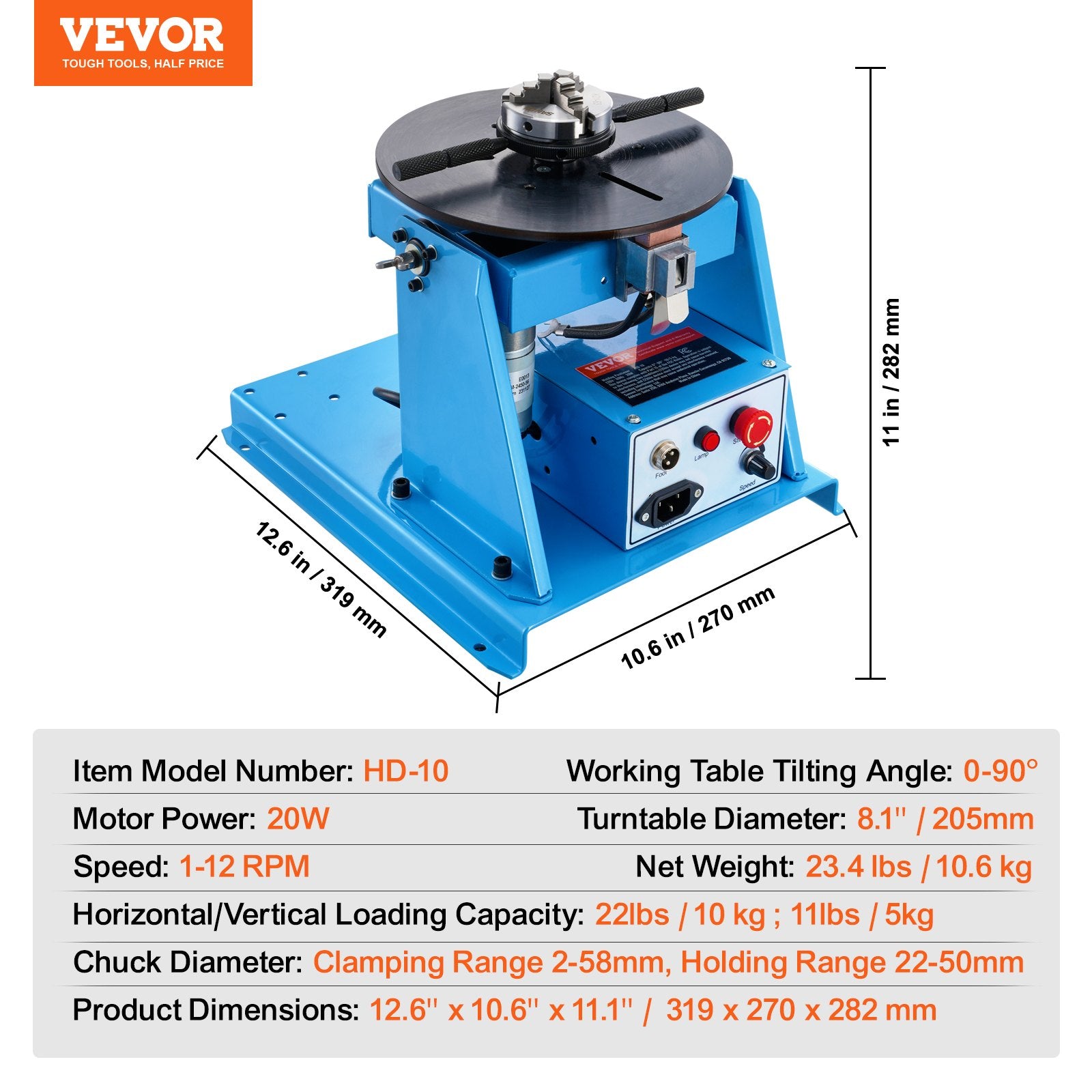 Rotacinis suvirinimo pozicionierius VEVOR HD-10, 10 kg apkrova