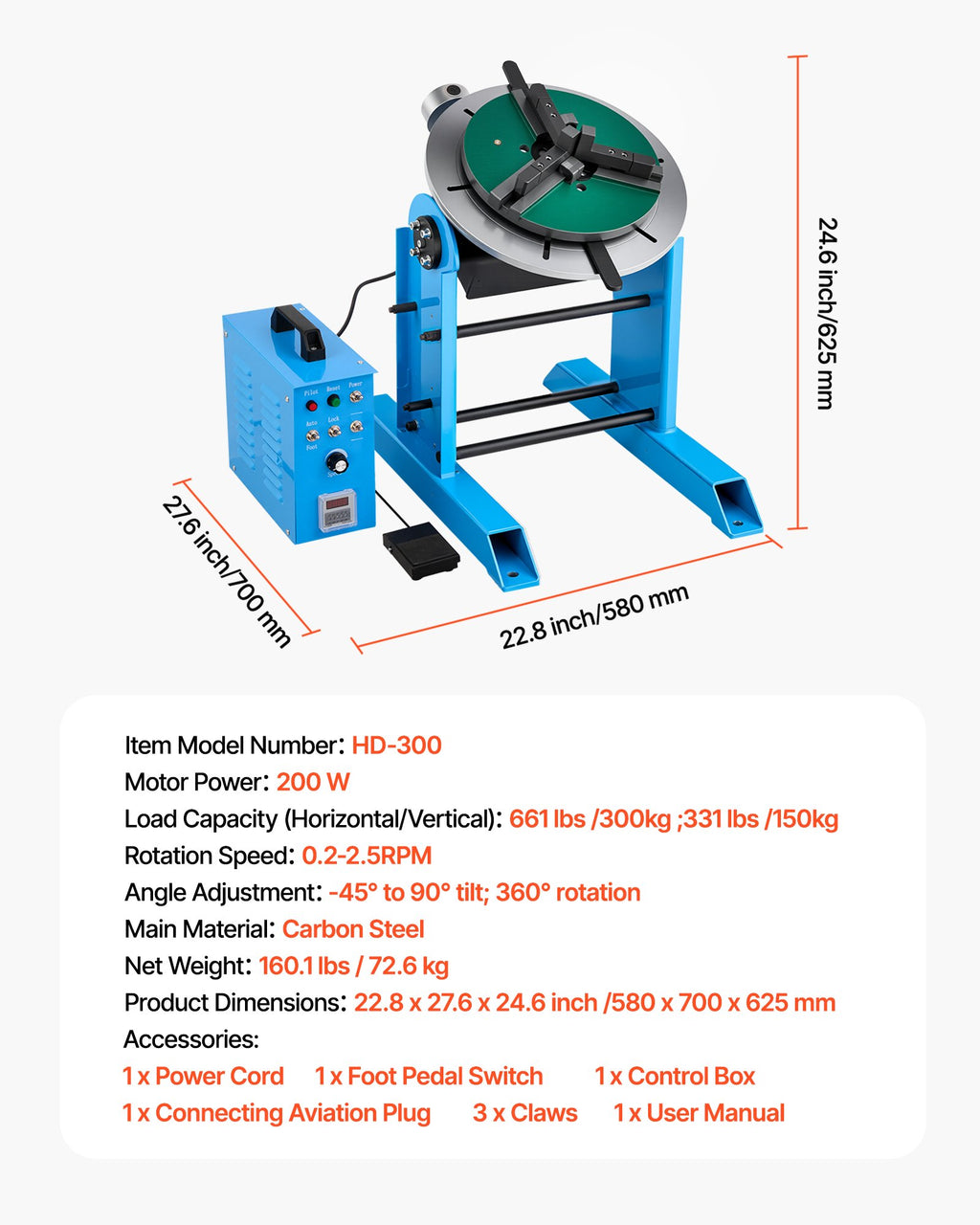 Rotacinis suvirinimo pozicionierius VEVOR HD-300, 300 kg keliamoji galia