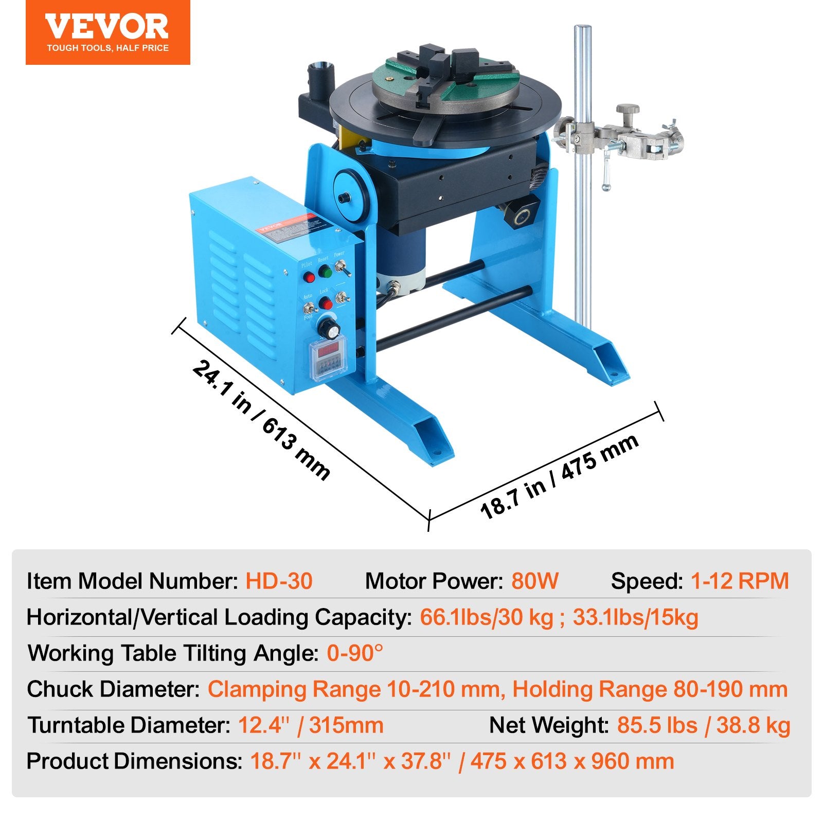 Rotacinis suvirinimo pozicionierius VEVOR HD-30, 30 kg apkrova